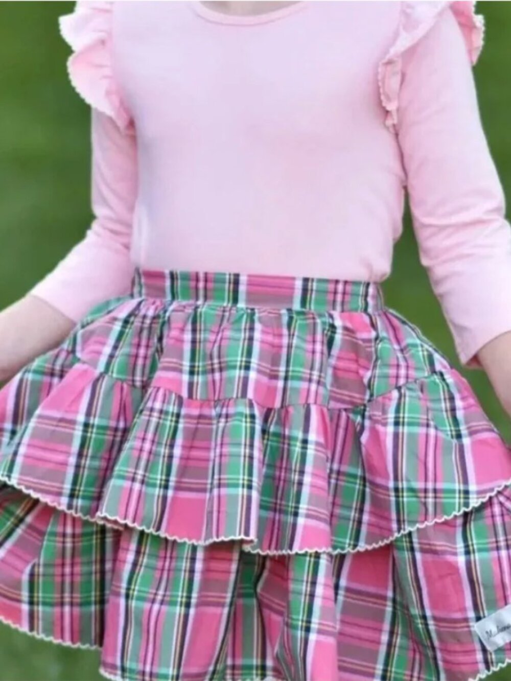 Makena Lane pink and green ruffle flounce skirt size 5